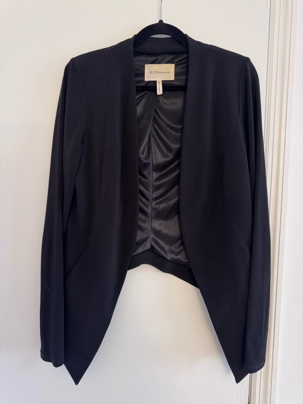 BCBGeneration Black Open Front Blazer | Draped Waterfall Jacket | Size M